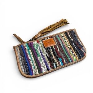 Will Leather Goods Woven Boho Clutch Wristlet • Leather Trim • Multicolor